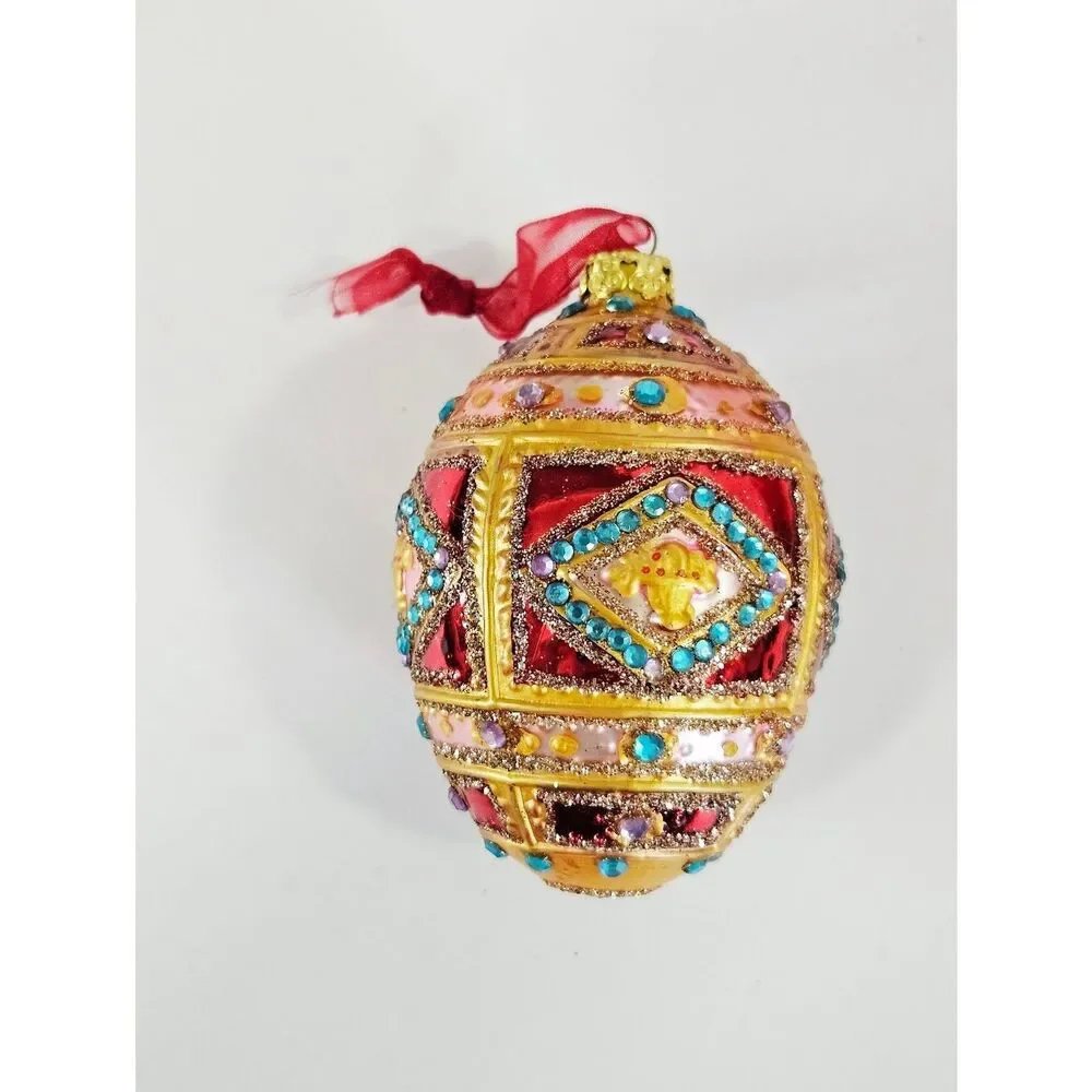 Vintage Joan Rivers Colorful Russian Faberge Style Blown Glass Egg Ornament Set
